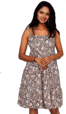 JAIPUR HAND BLOCK Women A-line Brown Knee Length Dress