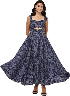 HEAVENS CREATIONS Women Fit and Flare Blue Ankle Length Dress