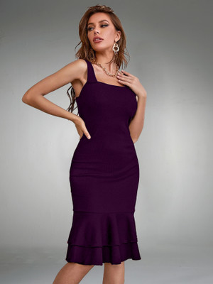 Babisaa Women Bodycon Purple Below Knee Dress