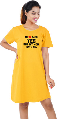 BEFLI Women T Shirt Yellow Knee Length Dress
