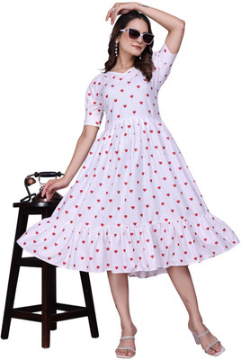 Srina Women A-line White Midi/Calf Length Dress