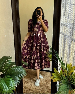 GonerDham Women A-line Green Midi/Calf Length Dress