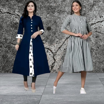 Icon Fashion Women Printed A-line Kurta(Blue, Grey)