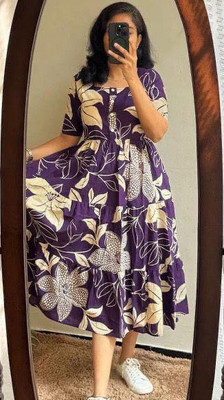 Mawlya Women Ethnic Dress Purple Midi/Calf Length Dress