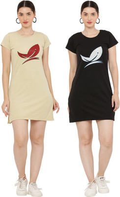 HouseOfCommon Women T Shirt Multicolor Above Knee/Mid Thigh Length Dress