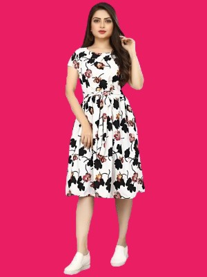 NISHU FASHION MART Women Fit and Flare White Dress