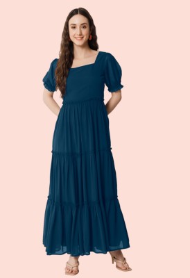 Jash Creation Women Fit and Flare Dark Blue Dress