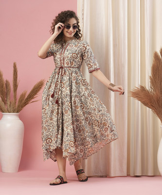 Globus Women Asymmetric Multicolor Midi/Calf Length Dress