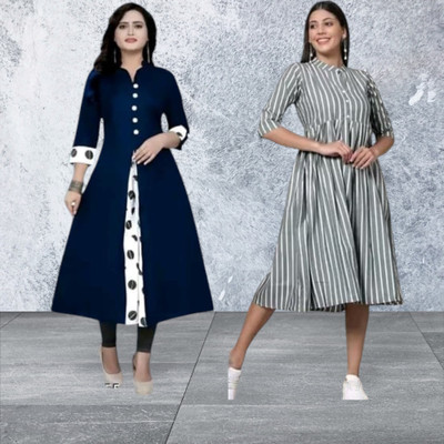 Suhani Creationnm Women Printed A-line Kurta(Blue, Grey)