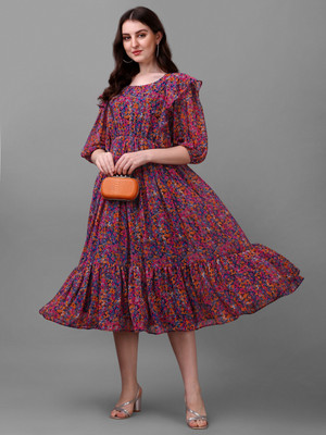 Fashion2wear Women Fit and Flare Pink Midi/Calf Length Dress