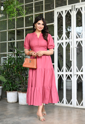 Kanha Women Solid A-line Kurta(Pink)