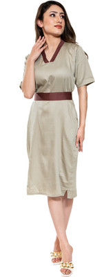 Kamroph Luxury Women Sheath Beige Below Knee Dress