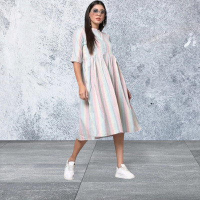 Rangrasiya Creation Women Fit and Flare White Below Knee Dress