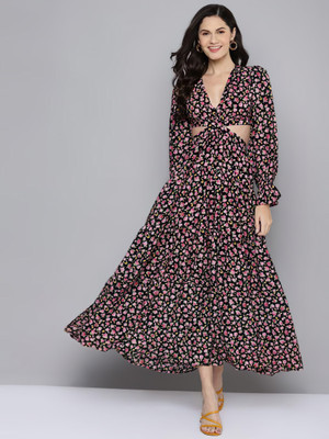 ZWERLON Women Fit and Flare Multicolor Maxi/Full Length Dress