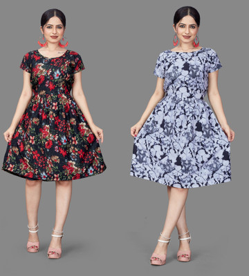 HouseOfCommon Women Fit and Flare Multicolor Mini/Short Dress