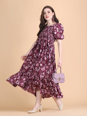 Deklook Women Fit and Flare Multicolor Midi/Calf Length Dress