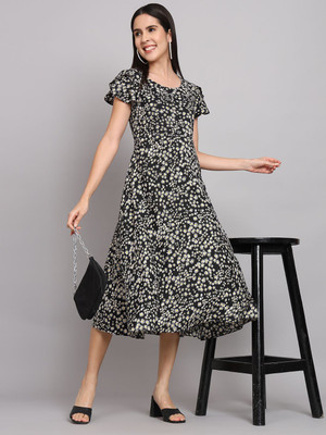 Dream Beauty Fashion Women A-line Black Below Knee Dress