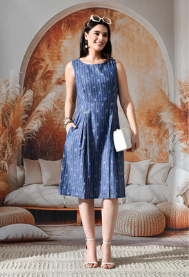 DECKEDUP Women Shift Blue Knee Length Dress
