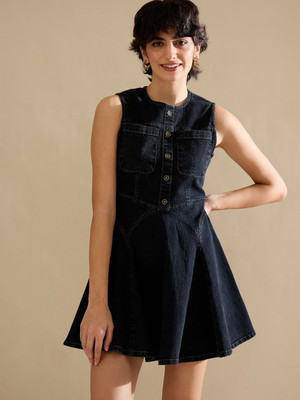SASSAFRAS Women A-line Black Above Knee/Mid Thigh Length Dress