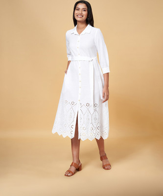Akkriti by Pantaloons Women A-line White Midi/Calf Length Dress