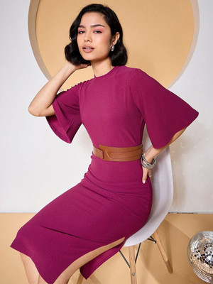ZUMMER Women Bodycon Purple Midi/Calf Length Dress