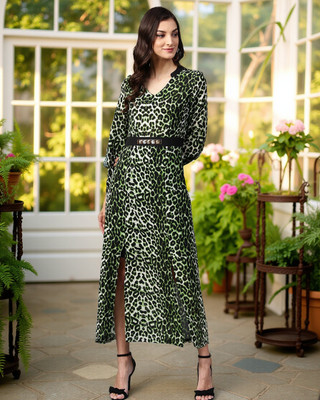 ZIMA LETO Women A-line Green Midi/Calf Length Dress