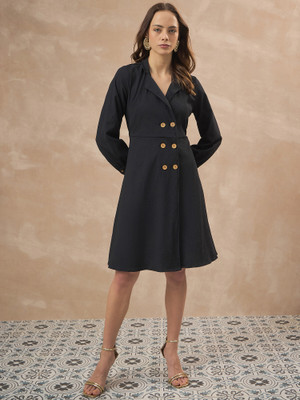 all about you Women Shirt Black Knee Length Dress