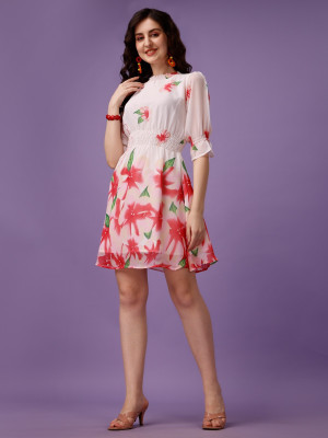 indian glory Women Fit and Flare Red Knee Length Dress