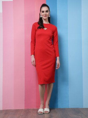 ATHENA Women Sheath Red Midi/Calf Length Dress