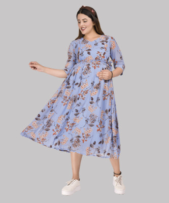 mamma's maternity Women A-line Blue Below Knee Dress
