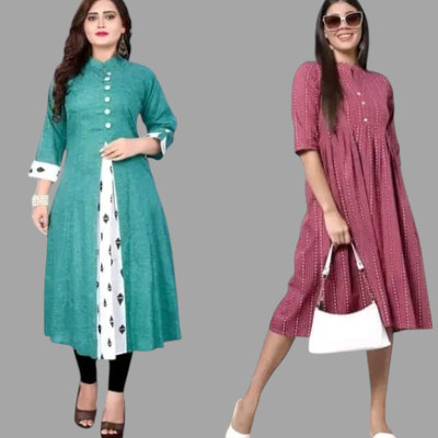 Icon Fashion Women Printed A-line Kurta(Green, Maroon)