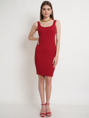 METRONAUT Women Bodycon Maroon Above Knee/Mid Thigh Length Dress