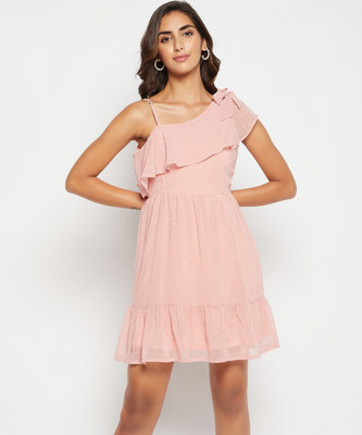 WineRed Women A-line Pink Above Knee/Mid Thigh Length Dress