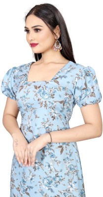 mahalaxmi fab Women Fit and Flare Light Blue, White, Grey Dress