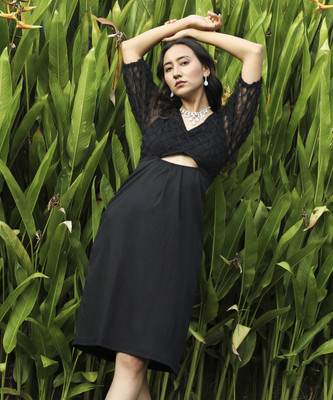 Pina Colada Women A-line Black Knee Length Dress