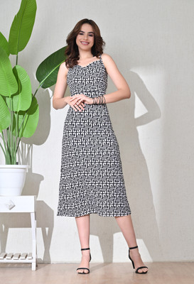 IUGA Women A-line Black, Red Midi/Calf Length Dress
