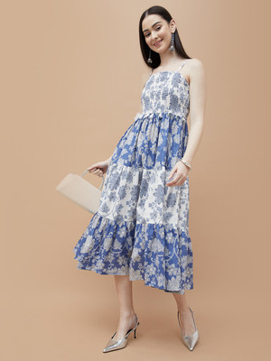 Colour Me by Melange Women A-line Blue Midi/Calf Length Dress