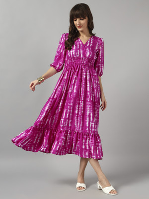 Raiyani Enterprise Women Fit and Flare Purple Midi/Calf Length Dress