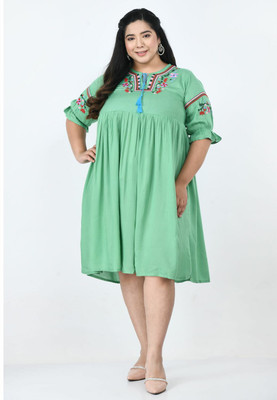 SAAKAA Women A-line Light Green Midi/Calf Length Dress