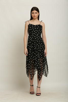 Mamnoon Women High Low Black Midi/Calf Length Dress