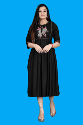 Opera Fashion Women Fit and Flare Black Below Knee Dress