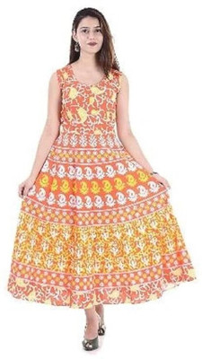 Mohan fashion Women Maxi Orange Full Length Dress