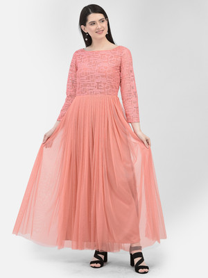 Eavan Women Fit and Flare Orange Maxi/Full Length Dress