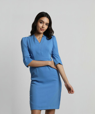 Allen Solly Women A-line Blue Above Knee/Mid Thigh Length Dress