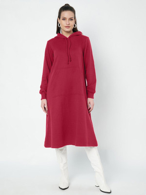 BRINNS Women A-line Maroon Below Knee Dress