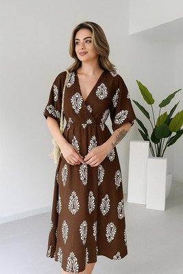 Dafedar Fab Women A-line Brown Midi/Calf Length Dress