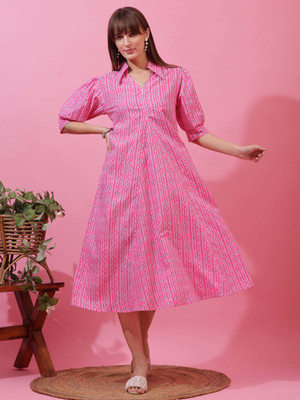 Seek By Sheetal Women A-line Pink Midi/Calf Length Dress