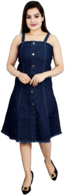 JayOviraHouse Women A-line Dark Blue Knee Length Dress