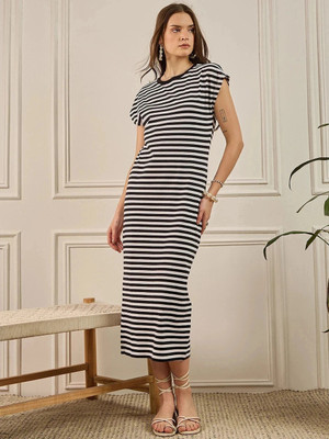 ZUMMER Women Shift Black Midi/Calf Length Dress