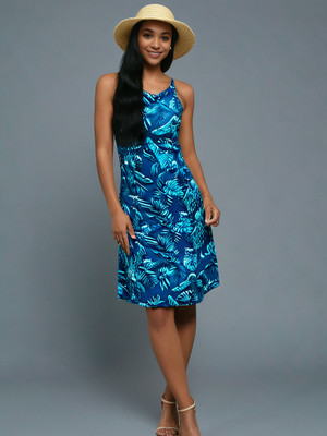 Oddfrills Women A-line Blue Midi/Calf Length Dress